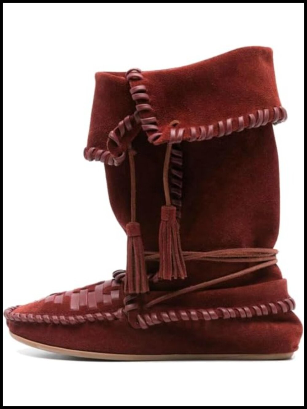 Slouchy Suede Boots with Tassels Woven Fold Over Ankle Booties for Women